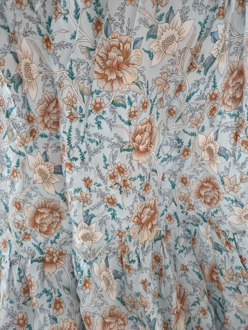 Floral Tiered Maxi Skirt - Light Blue & Teal Xl Fits Like Large - Picture 5 of 7